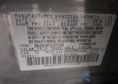 2018 Nissan Sentra S from USA, damaged, VIN 3N1AB7AP7JY231538